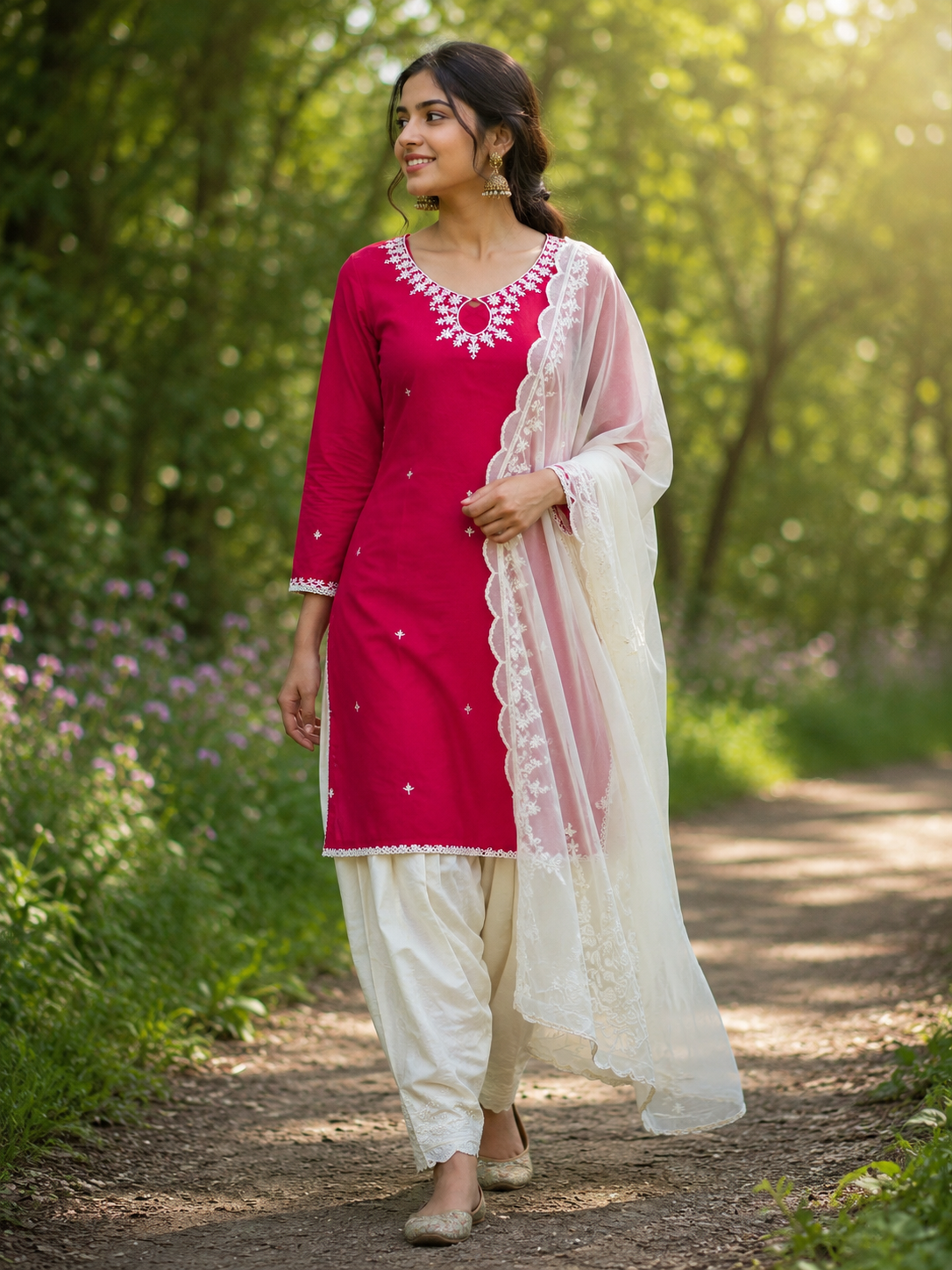 Unstitch Cotton Suit with Thread Work, Dupatta & 4 Meter Lace