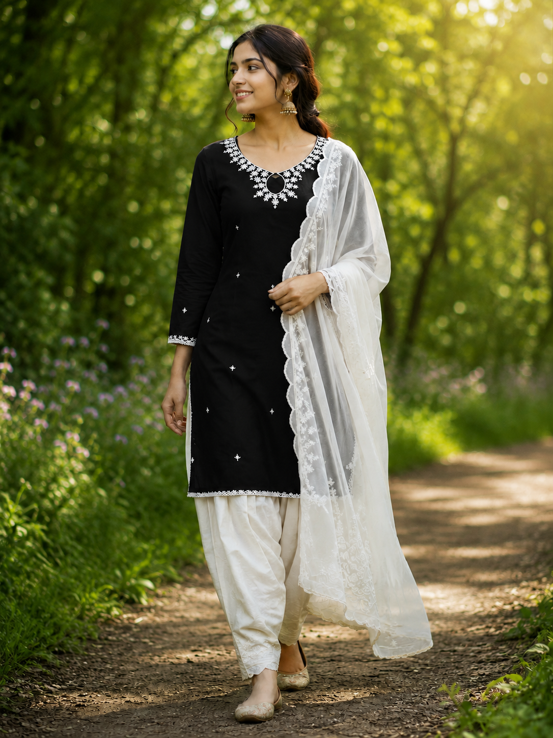 Unstitch Cotton Suit with Thread Work, Dupatta & 4 Meter Lace