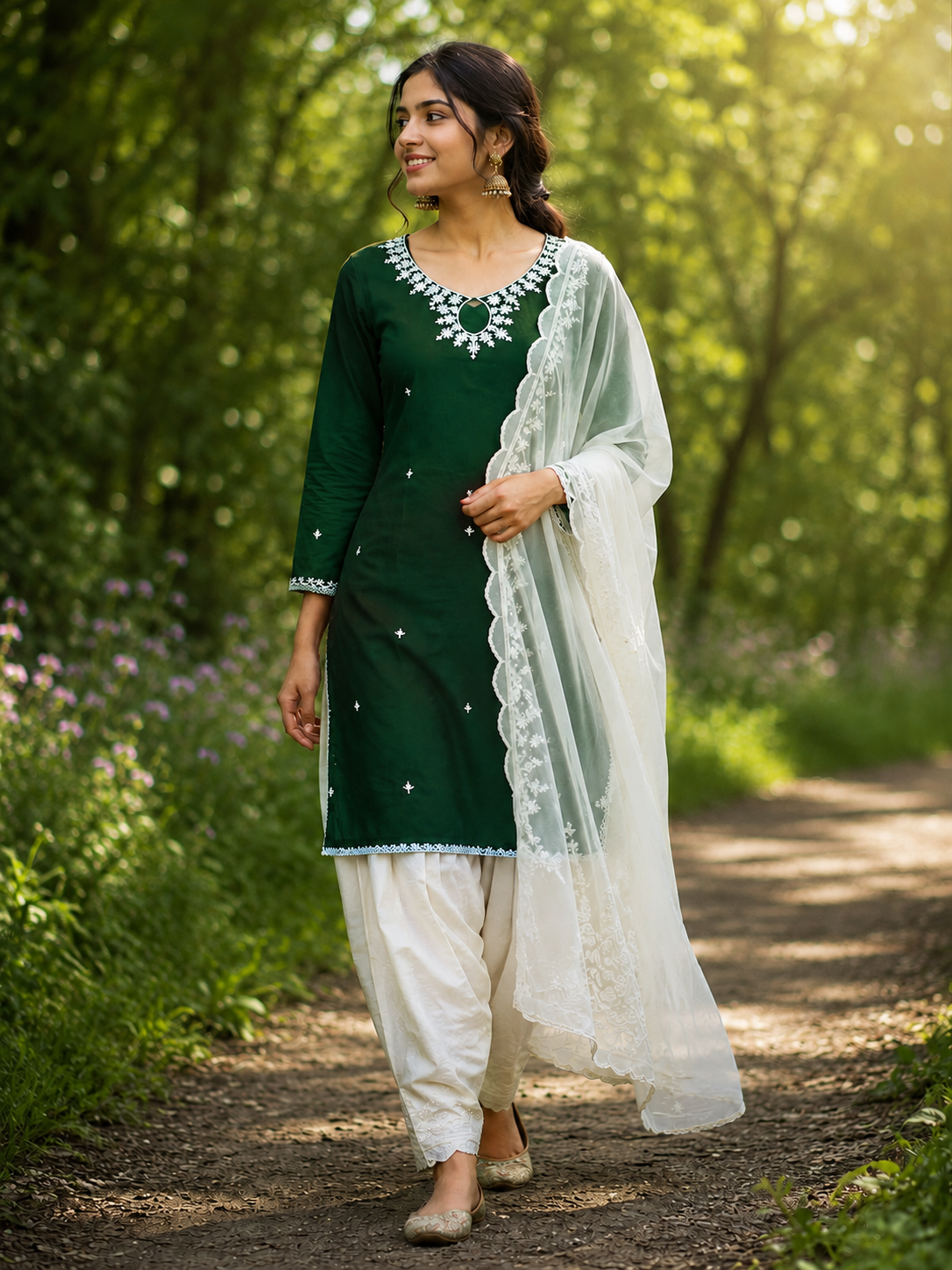 Unstitch Cotton Suit with Thread Work, Dupatta & 4 Meter Lace