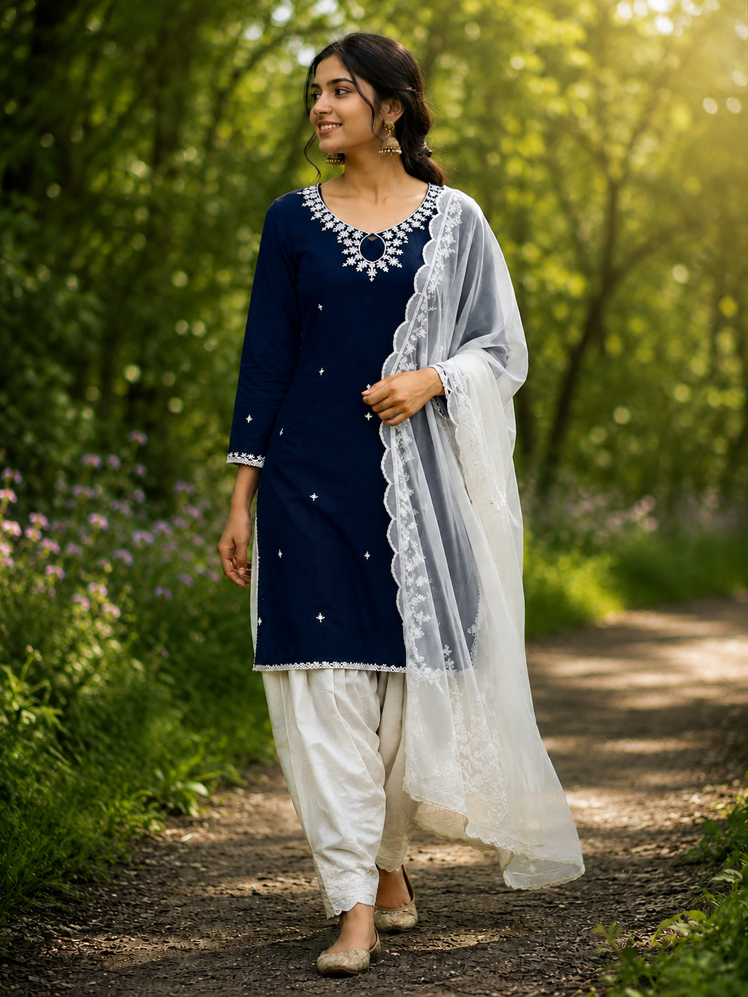 Unstitch Cotton Suit with Thread Work, Dupatta & 4 Meter Lace
