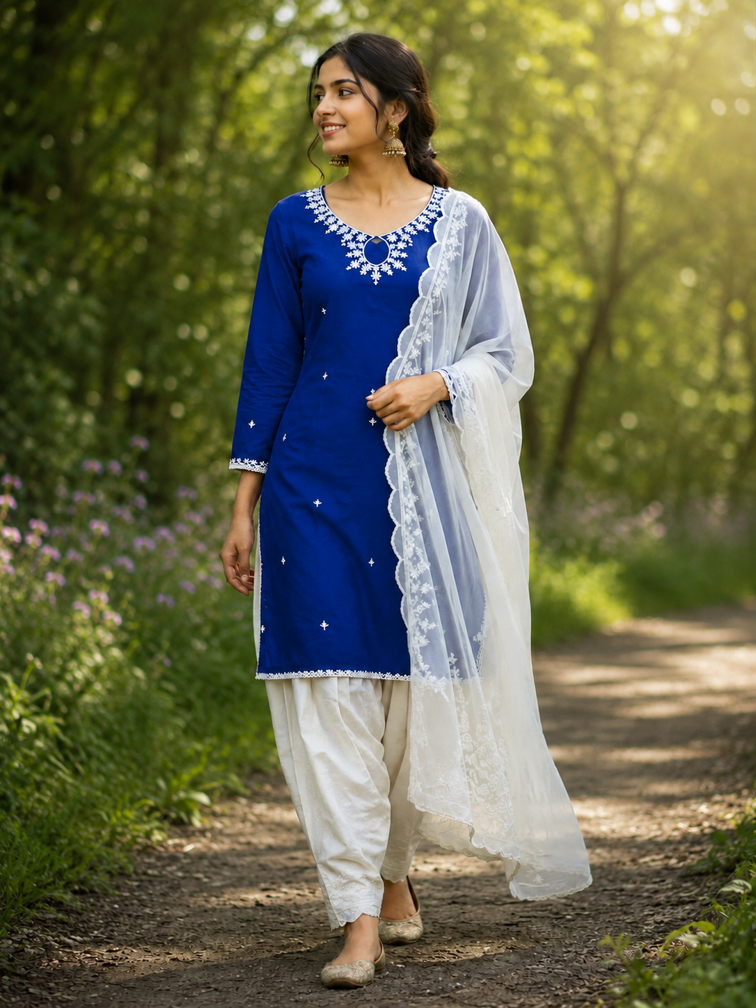 Unstitch Cotton Suit with Thread Work, Dupatta & 4 Meter Lace