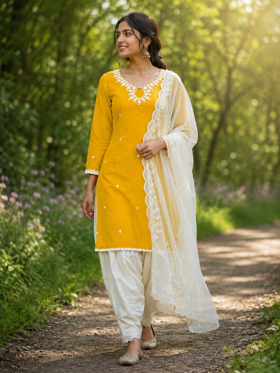 Unstitch Cotton Suit with Thread Work, Dupatta & 4 Meter Lace